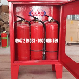 tủ chữa cháy ngoài nhà có chân mái 600x500x180mm